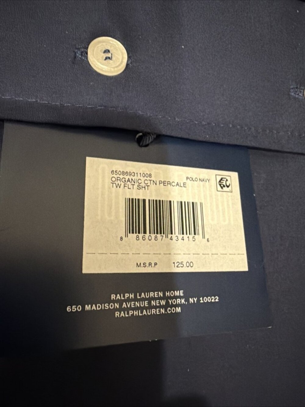 Ralph Lauren Polo Navy Twin Blue Flat Sheet Percale Cotton New With Tags!